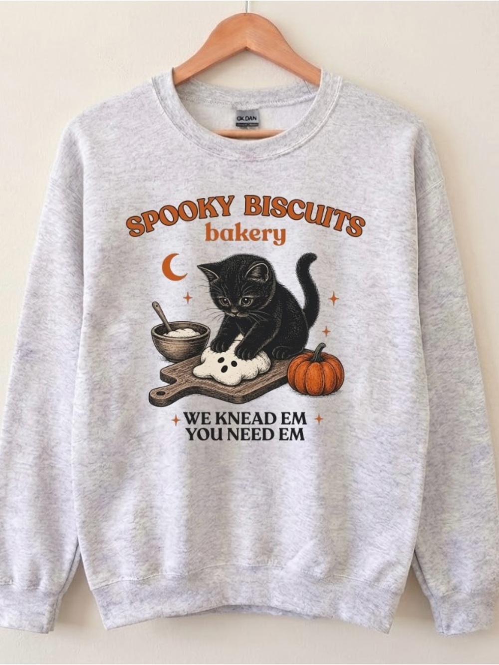 Kitty Spooky Biscuits Bakery Cat Sweatshirt Halloween Fall Season Sweater